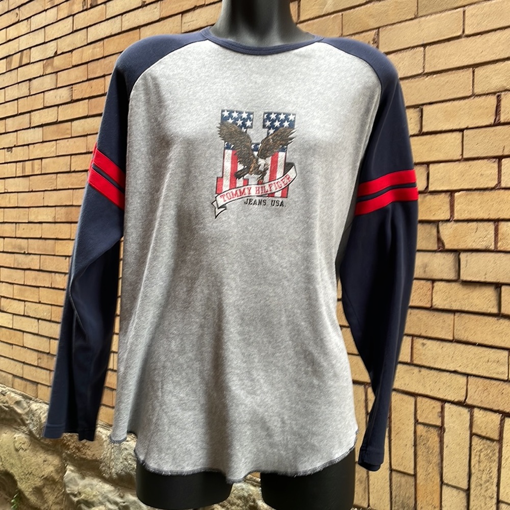 Vintage y2k Tommy Hilfiger Eagle Flag Patriotic Shirt USA Size XL